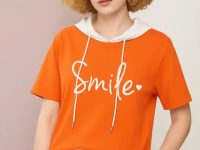 Women Orange Smile Printed T-Shirt with White Shorts | Stylish Summer Casual Wear Set