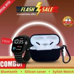 Airpod Pro with black protective Case cover True Wireless Bluetooth Earphones with 4 Hours of Playtime & Compatible for all Smartphones (White) with Stylish watch