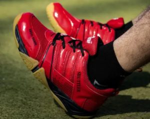B-TUF Badminton Shoes Non Marking sole Ideal for Table Tennis Squash Volleyball Outdoor Running Sports (SHUTTLER ; RED)