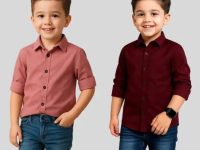 YYQ's Boys Regular Fit Solid Spread Collar Casual Trendy Shirt, Attractive Black And Maroon Shirt For Boys, FANCY KIDS SHIRT, Fabulous Black Shirt For Boys, TRENDY BRANDED KIDS FULL SLEEVE SHIRT, Baby boy shirts pack of 2, Kids Shirt Pack of 2,
