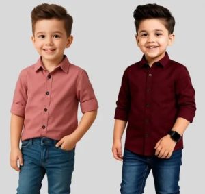 YYQ's Boys Regular Fit Solid Spread Collar Casual Trendy Shirt, Attractive Black And Maroon Shirt For Boys, FANCY KIDS SHIRT, Fabulous Black Shirt For Boys, TRENDY BRANDED KIDS FULL SLEEVE SHIRT, Baby boy shirts pack of 2, Kids Shirt Pack of 2,